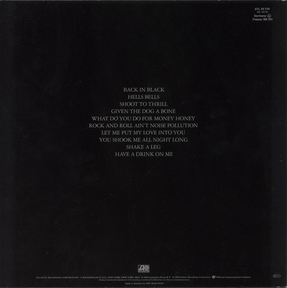 AC/DC Back In Black German vinyl LP album (LP record)