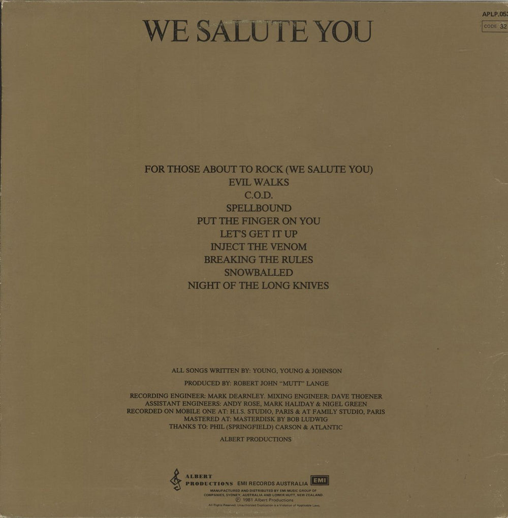 AC/DC For Those About To Rock, We Salute You New Zealand vinyl LP album (LP record)