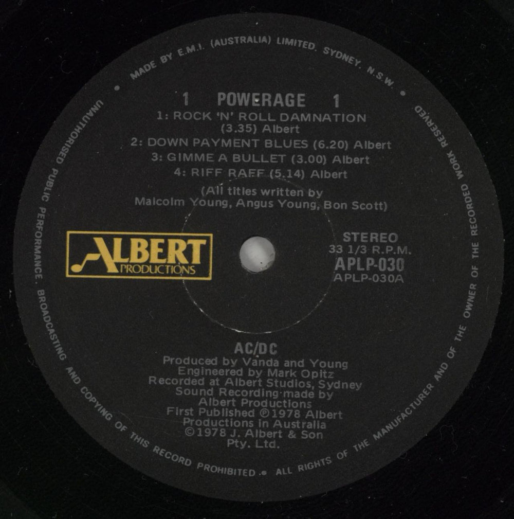 AC/DC Powerage Australian vinyl LP album (LP record) ACDLPPO871330
