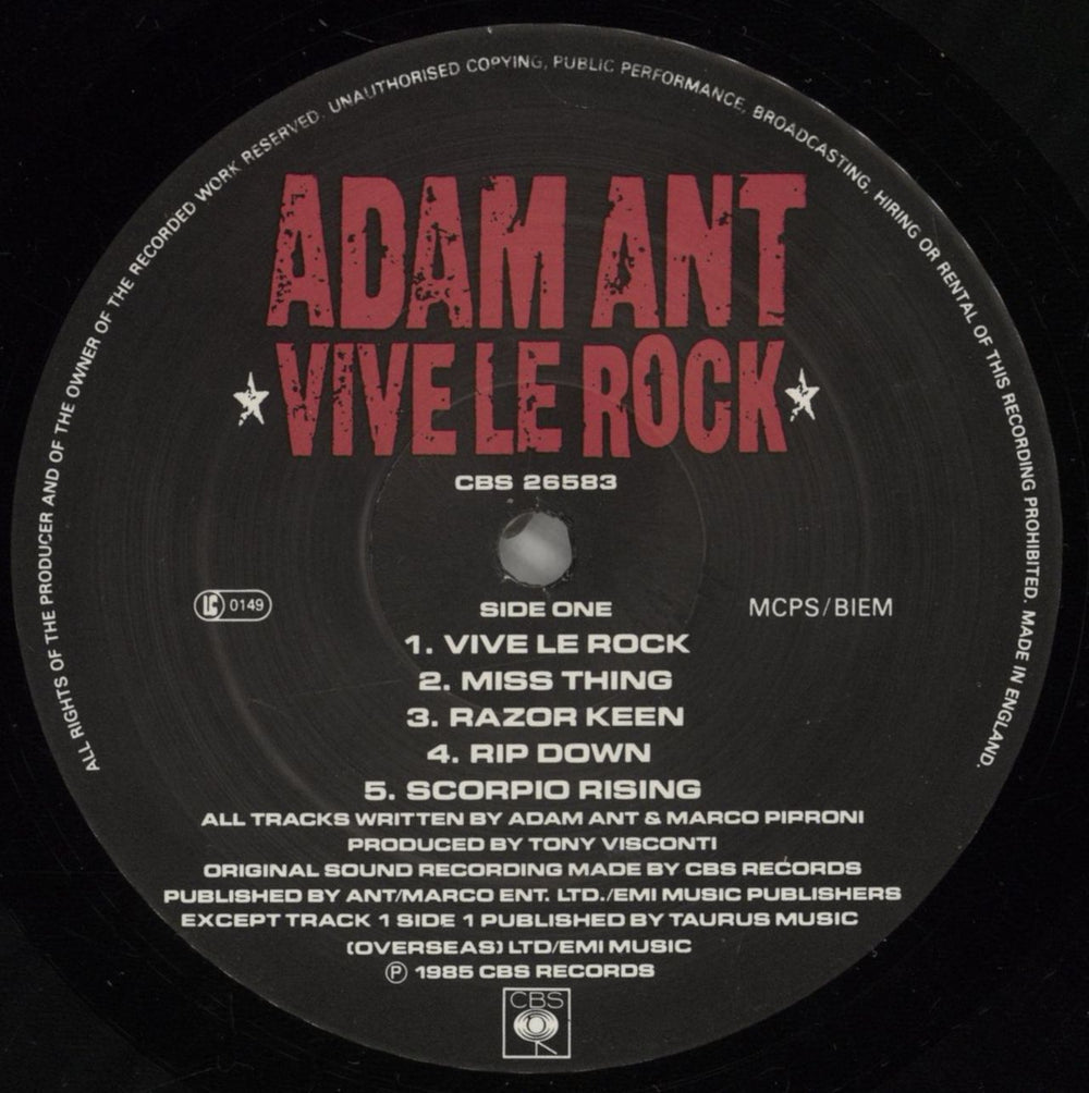 Adam Ant Vive Le Rock UK vinyl LP album (LP record) A~ALPVI657361