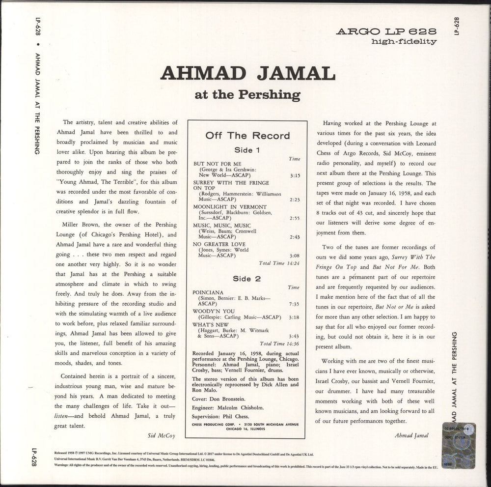 Ahmad Jamal At The Pershing - 180gm Vinyl UK vinyl LP album (LP record) 9772052048033