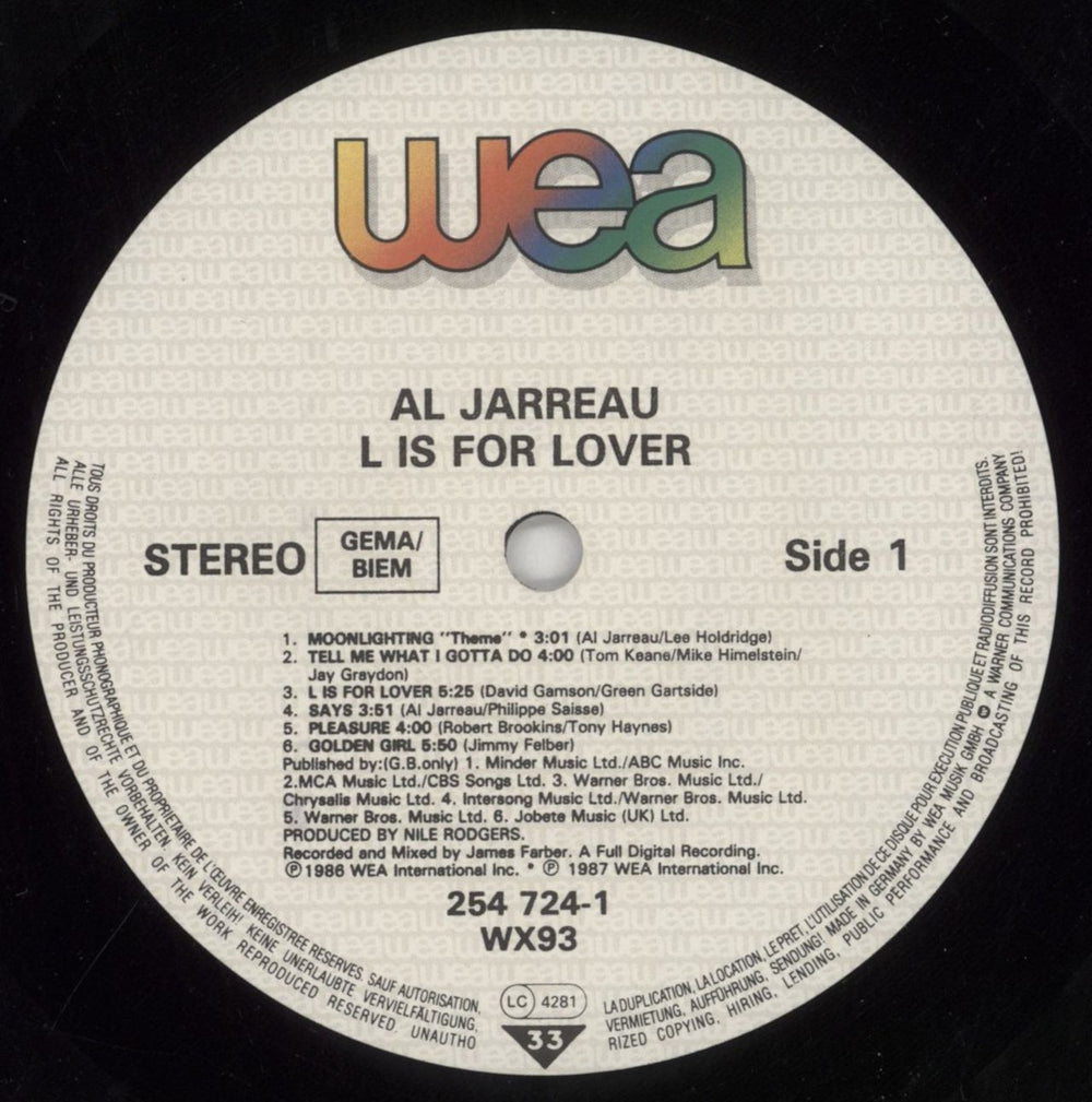 Al Jarreau L Is For Lover - hype sticker UK vinyl LP album (LP record) AJRLPLI523394