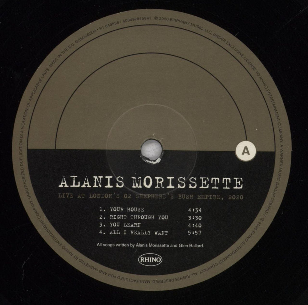 Alanis Morissette Live at London's O2 Shepherd’s Bush Empire - RSD 2020 UK 2-LP vinyl record set (Double LP Album) ANS2LLI840485