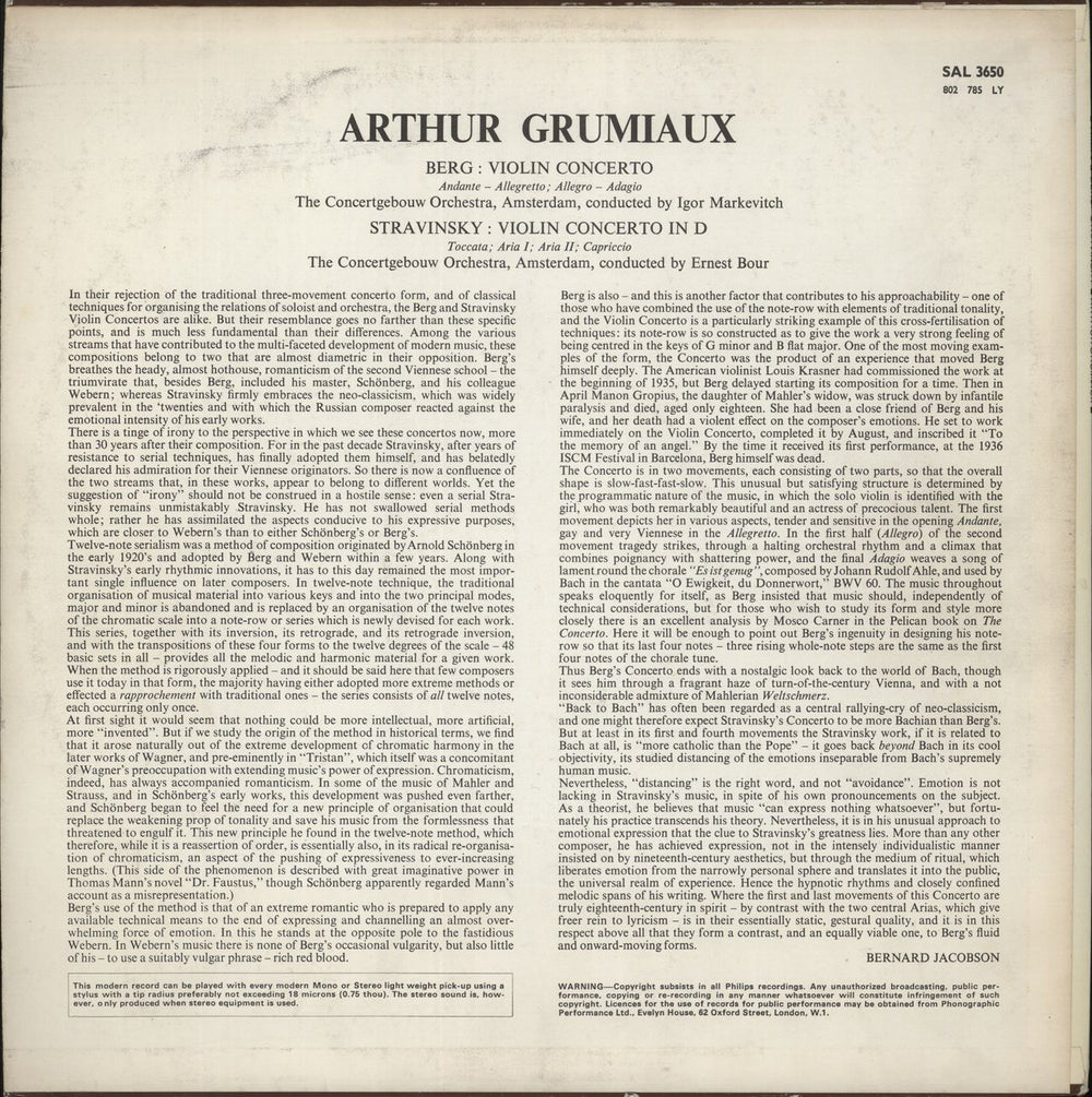 Alban Berg Violin Concertos UK vinyl LP album (LP record)