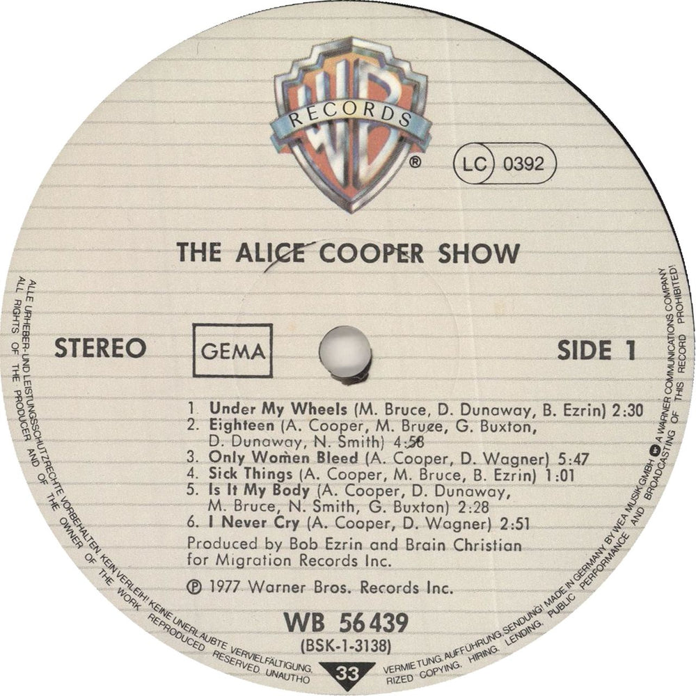 Alice Cooper The Alice Cooper Show - White WB label With Lines German vinyl LP album (LP record) COOLPTH726980
