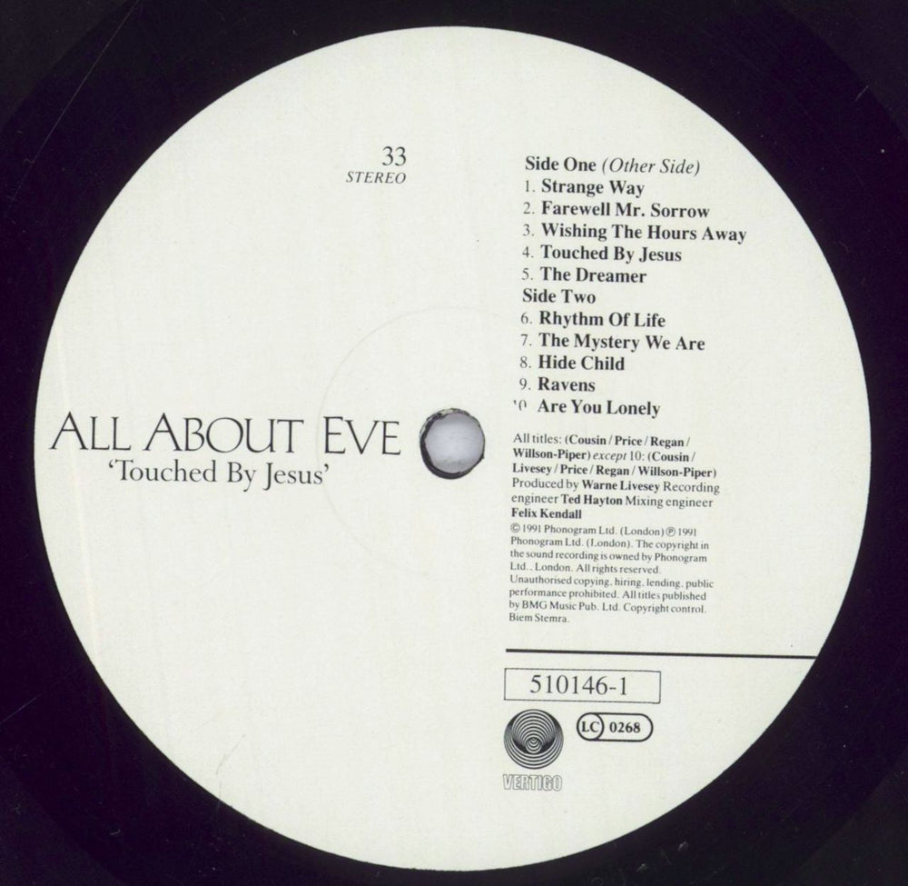 All About Eve Touched By Jesus UK vinyl LP album (LP record) AAELPTO367414