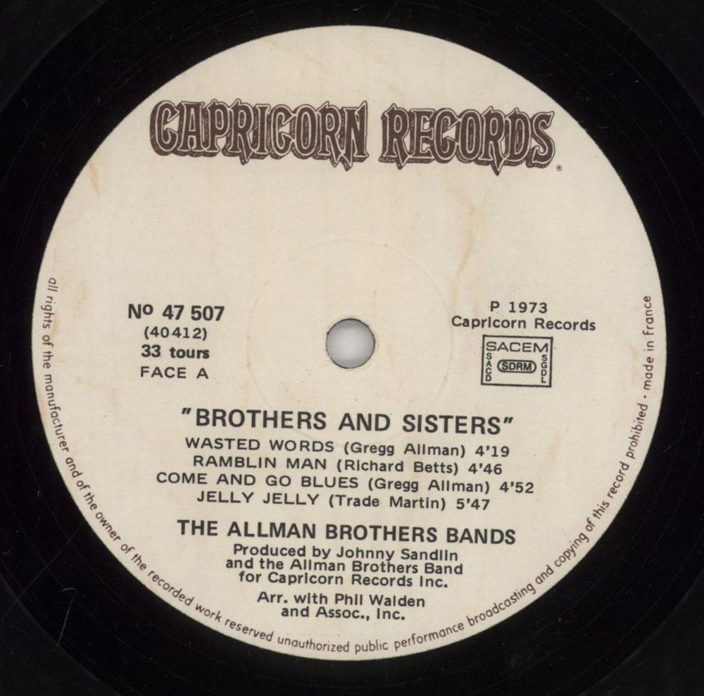 Allman Brothers Band Brothers And Sisters French vinyl LP album (LP record) ABRLPBR775095