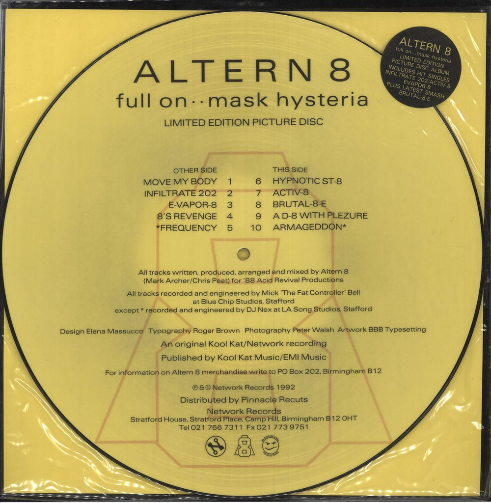 Altern 8 Full On...Mask Hysteria UK picture disc LP (vinyl picture disc album) 5016846109918