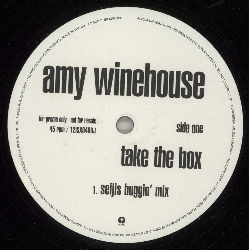 Amy Winehouse Take The Box European Promo 12" vinyl single (12 inch record / Maxi-single) 12ISX840DJ