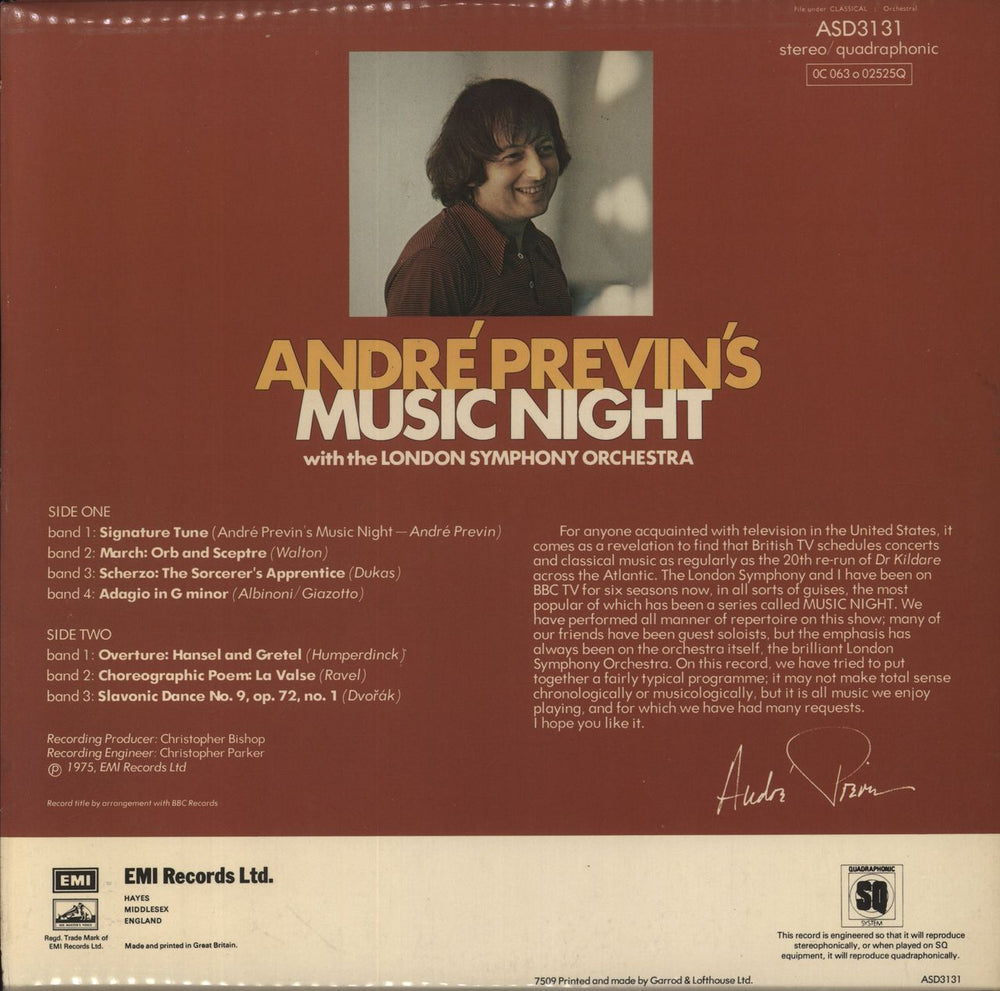 André Previn André Previn's Music Night 1 & 2 - Quad UK 2-LP vinyl record set (Double LP Album)