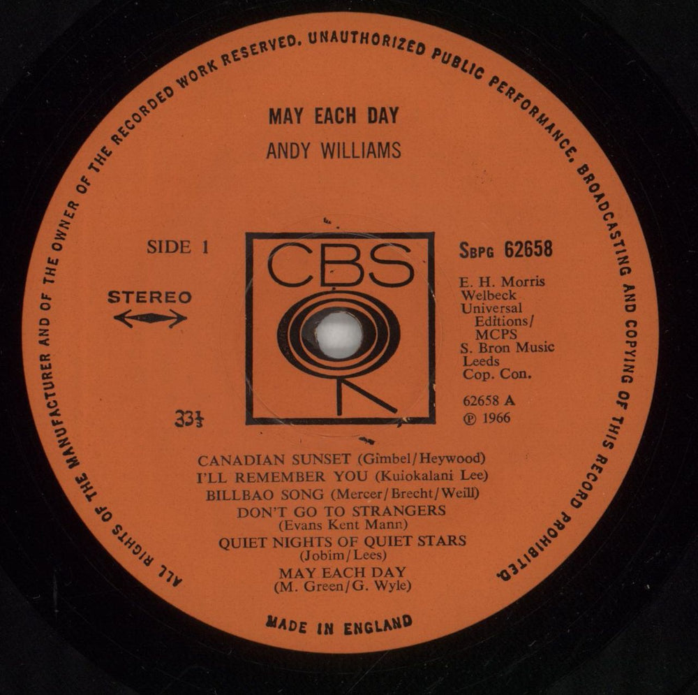 Andy Williams May Each Day UK vinyl LP album (LP record) AWILPMA563734