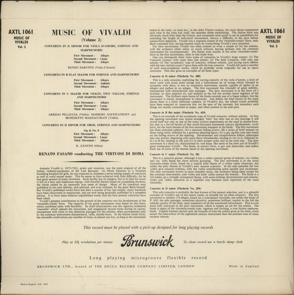 Antonio Vivaldi Music of Vivaldi Volume 2 (concerti) UK vinyl LP album (LP record)