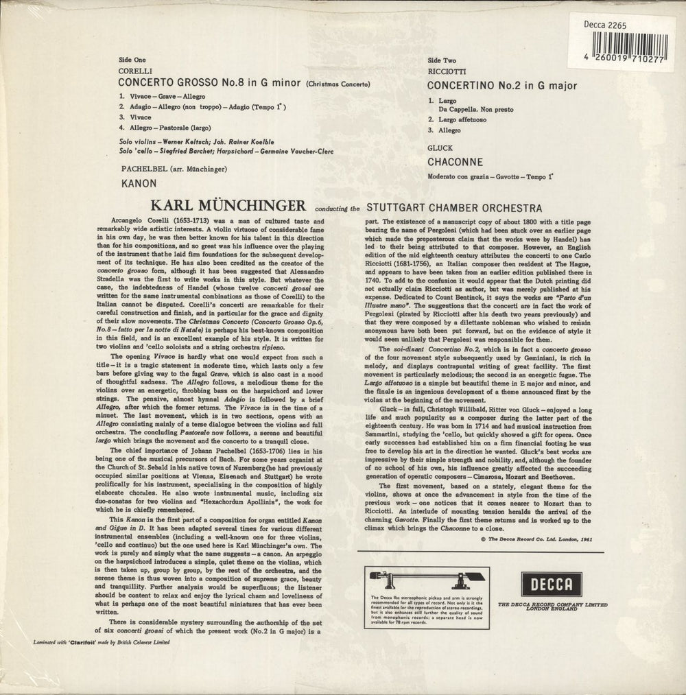 Arcangelo Corelli Concerto Grosso No.8 (Christmas Concerto) - 180gm Vinyl - Shrink German vinyl LP album (LP record) 4260019710277