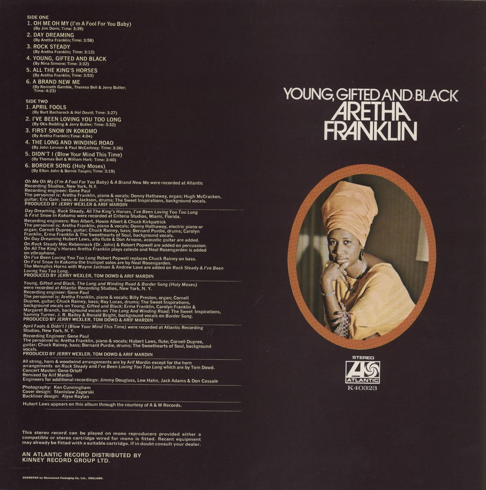 Aretha Franklin Young, Gifted And Black - 1st - EX UK vinyl LP album (LP record)