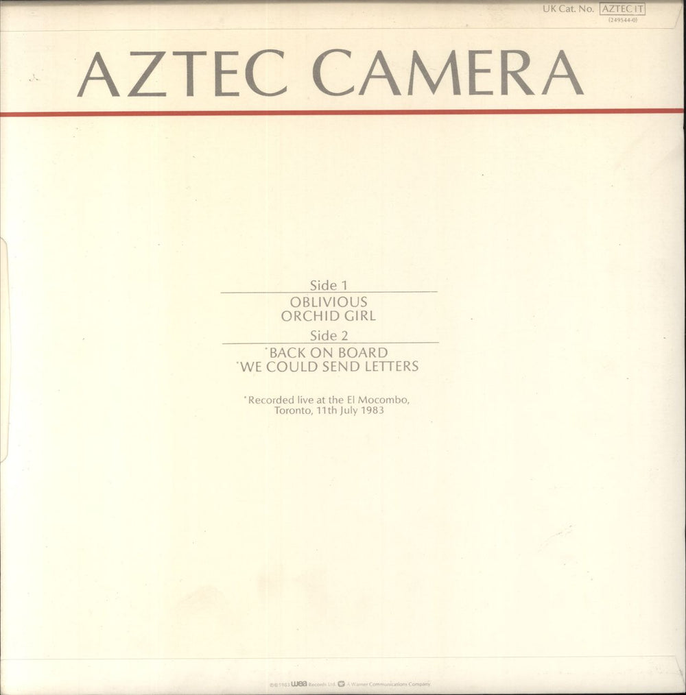 Aztec Camera Oblivious UK 12" vinyl single (12 inch record / Maxi-single)