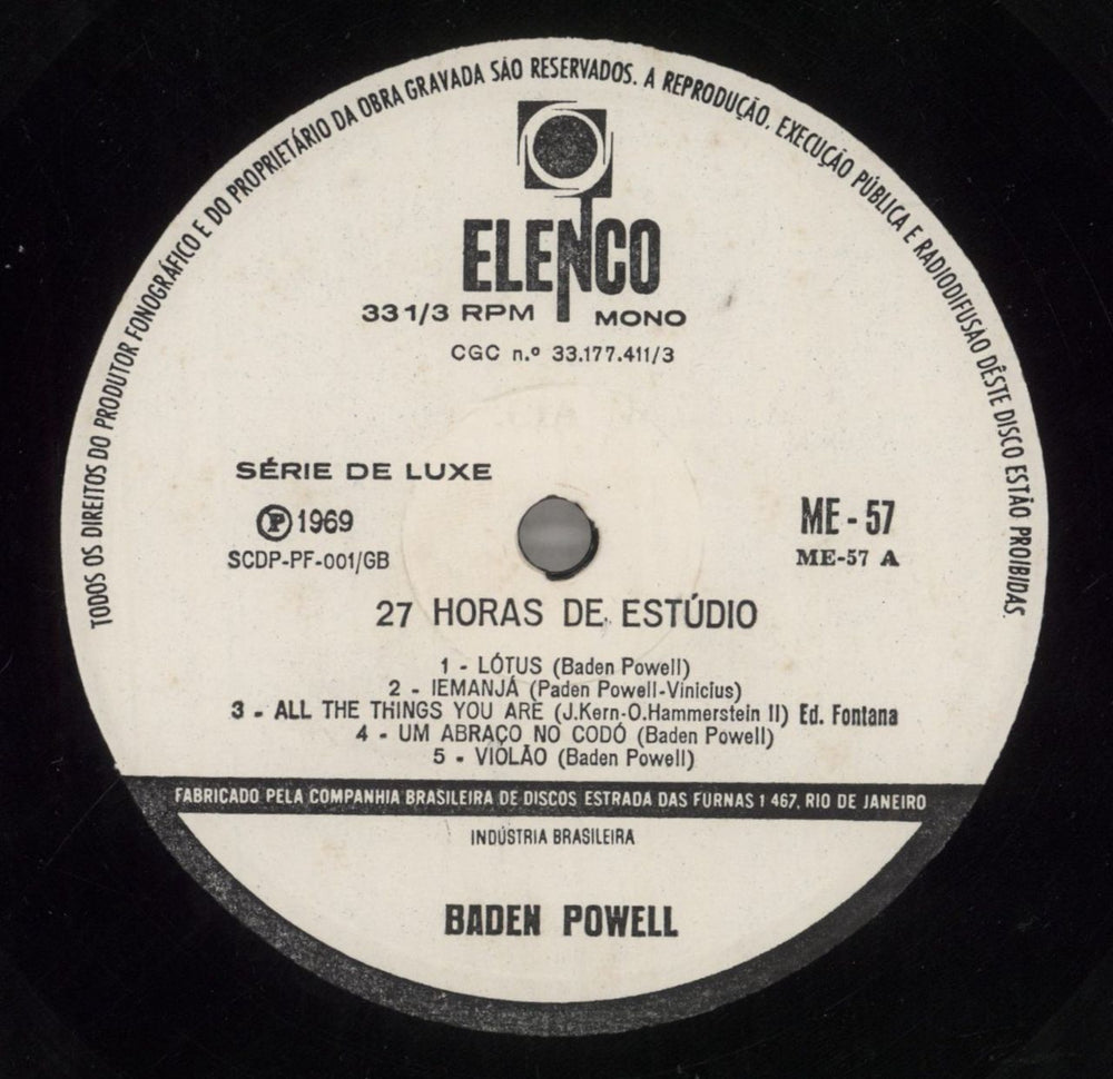 Baden Powell 27 Horas De Estúdio Brazilian vinyl LP album (LP record) P46LPHO858868