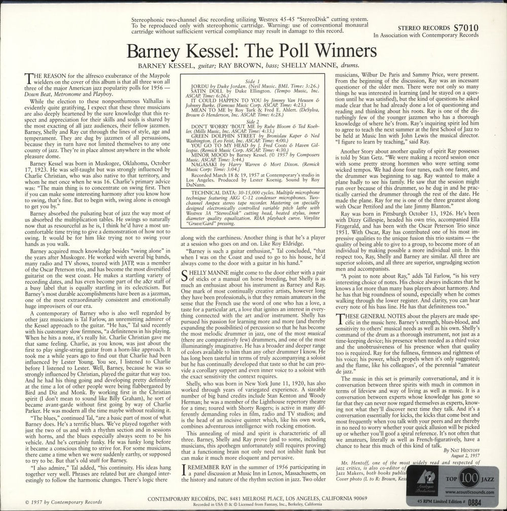 Barney Kessel The Poll Winners - 180gm US 2-LP vinyl record set (Double LP Album) '1957