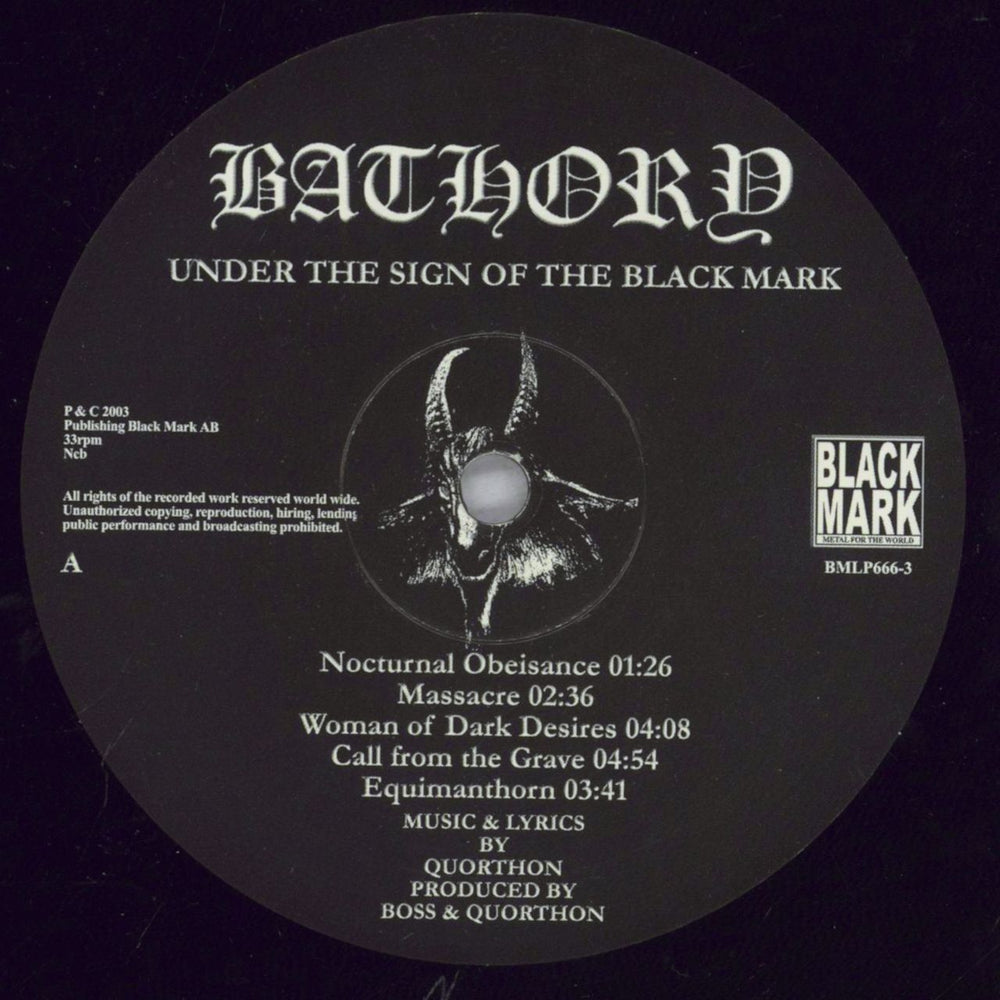 Bathory Under The Sign Of The Black Mark Swedish vinyl LP album (LP record) E07LPUN833126