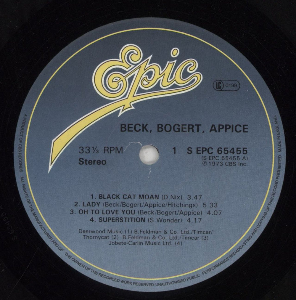Beck, Bogert & Appice Beck, Bogert, Appice - blue label UK vinyl LP album (LP record) APILPBE850209