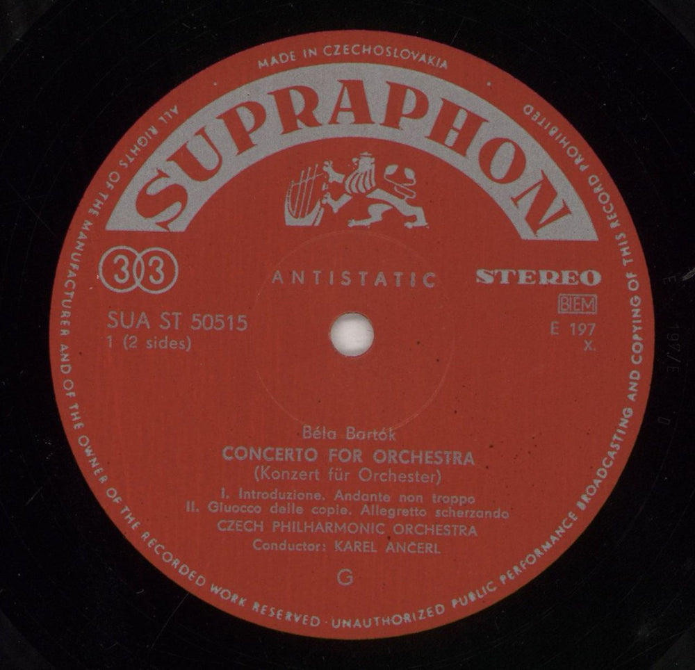 Béla Bartók Bartók: Concerto For Orchestra Czech vinyl LP album (LP record) B11LPBA856794