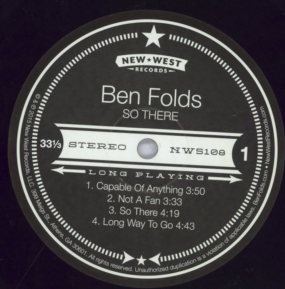 Ben Folds So There - 180g US 2-LP vinyl record set (Double LP Album) B.F2LSO837136