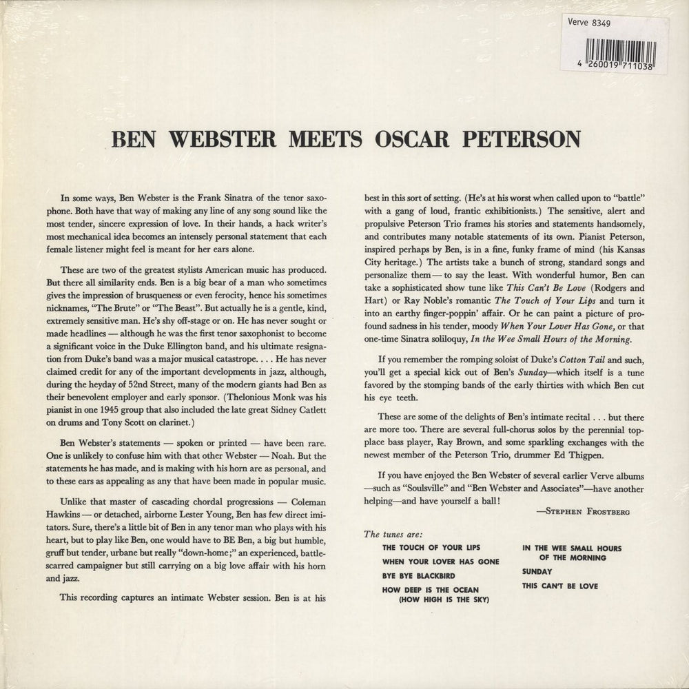 Ben Webster Meets Oscar Peterson - 200gm - Shrink German vinyl LP album (LP record) 4260019711038