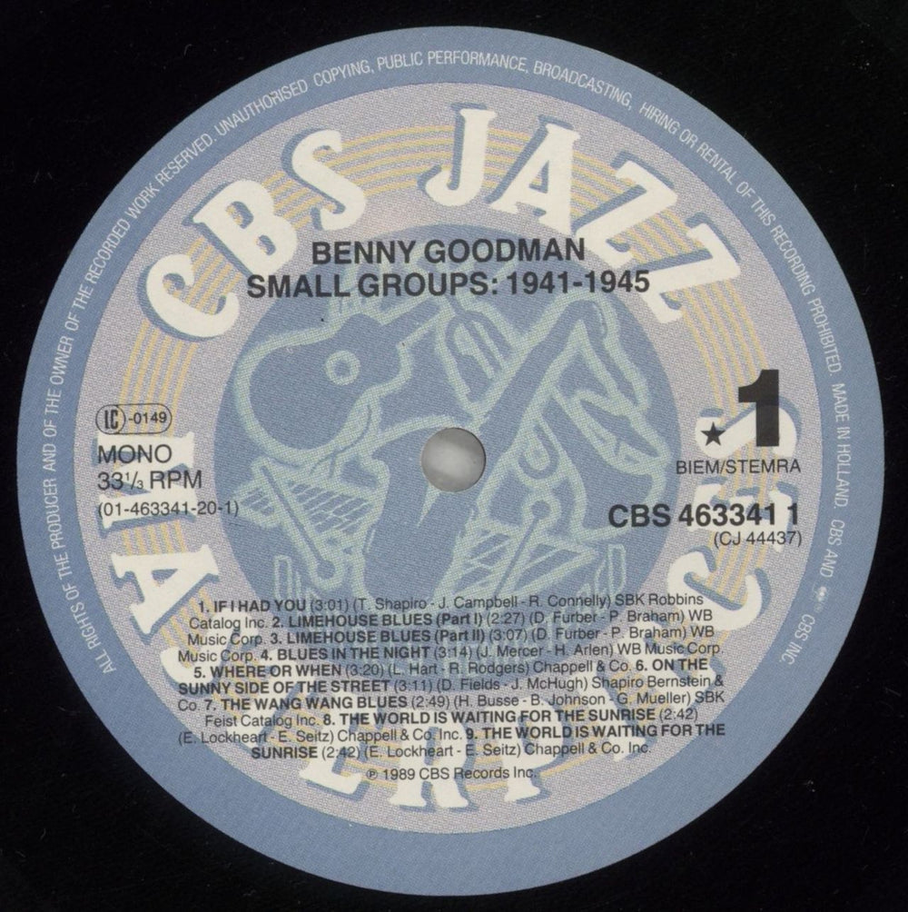 Benny Goodman Small Groups: 1941-1945 Dutch vinyl LP album (LP record) BG1LPSM879994