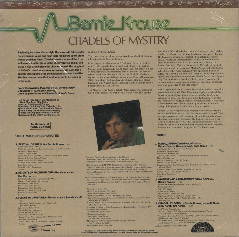 Bernie Krause Citadels Of Mystery US vinyl LP album (LP record)