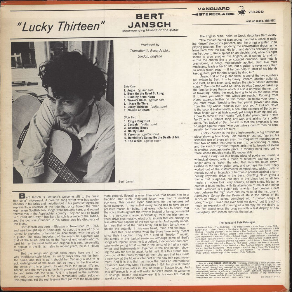 Bert Jansch Lucky Thirteen - EX US vinyl LP album (LP record)