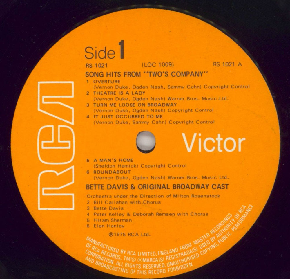 Bette Davis Sing Hits From Two's Company US vinyl LP album (LP record) 38VLPSI776751
