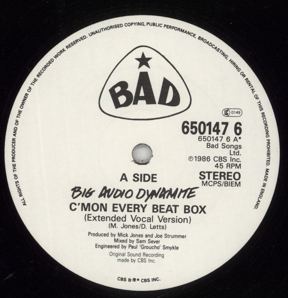 Big Audio Dynamite C'mon Every Beatbox - Promo Stamped UK Promo 12" vinyl single (12 inch record / Maxi-single) BAD12CM864004