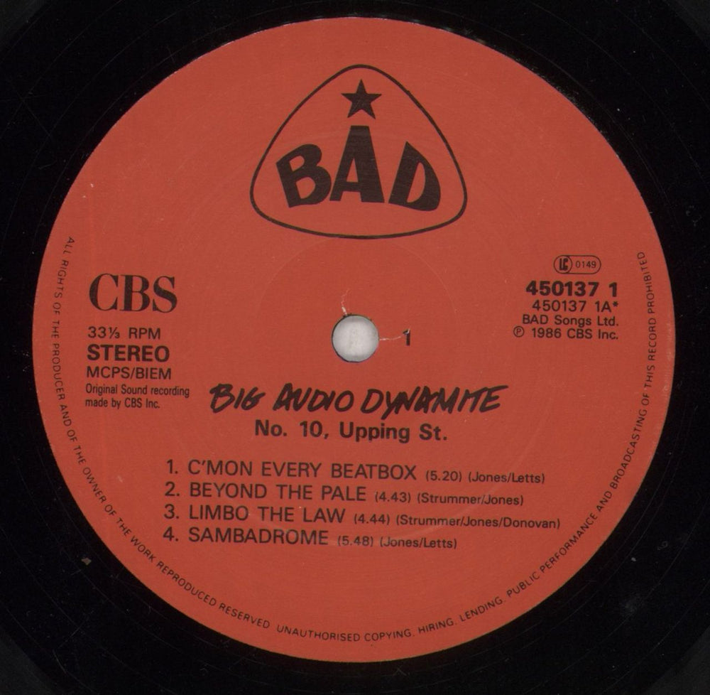 Big Audio Dynamite No. 10, Upping St. UK vinyl LP album (LP record) BADLPNO107695