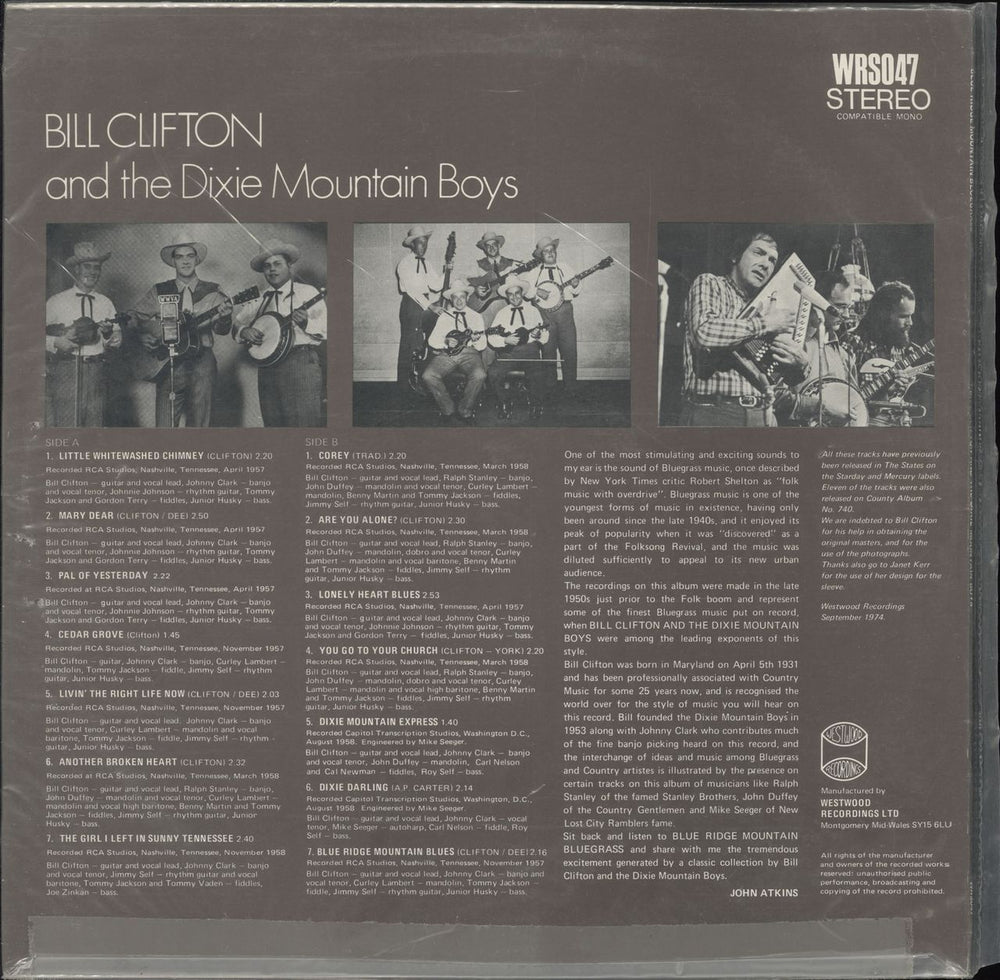 Bill Clifton Blue Ridge Mountain Bluegrass UK vinyl LP album (LP record)