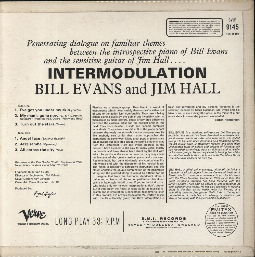 Bill Evans (Piano) Intermodulation UK vinyl LP album (LP record)