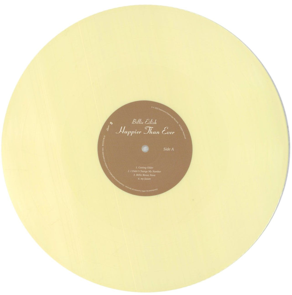 Billie Eilish Happier Than Ever - Pale Yellow Vinyl US 2-LP vinyl record set (Double LP Album) 0NR2LHA846057