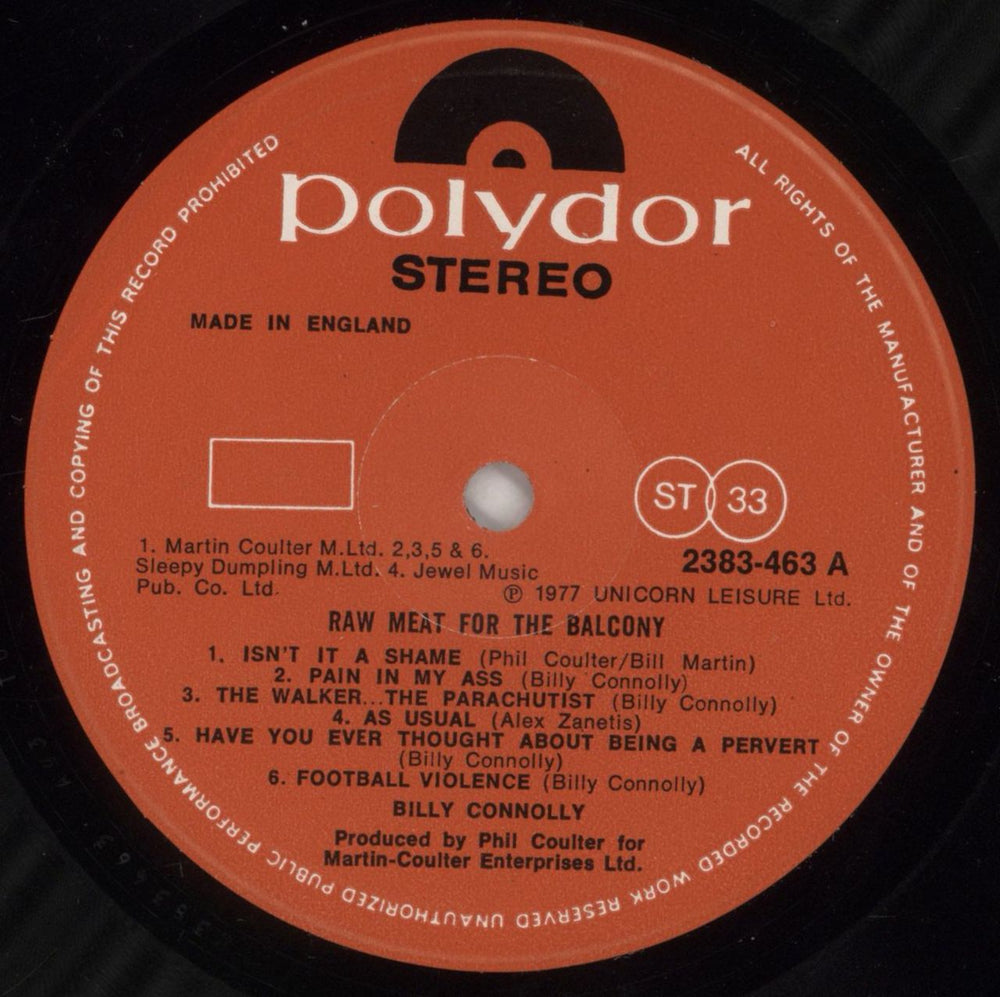 Billy Connolly Raw Meat For the Balcony UK vinyl LP album (LP record) BCLLPRA486017