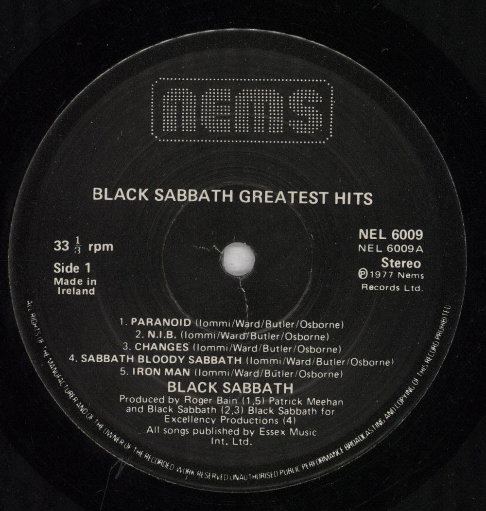 Black Sabbath Greatest Hits Irish vinyl LP album (LP record) BLKLPGR573409