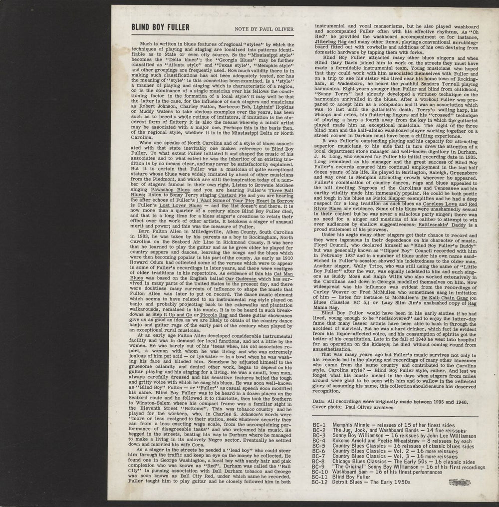 Blind Boy Fuller Blind Boy Fuller With Sonny Terry And Bull City Red - VG US vinyl LP album (LP record)