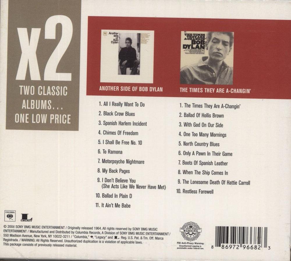 Bob Dylan Another Side Of Bob Dylan / The Times They Are A-Changin' US 2 CD album set (Double CD) 886972966823