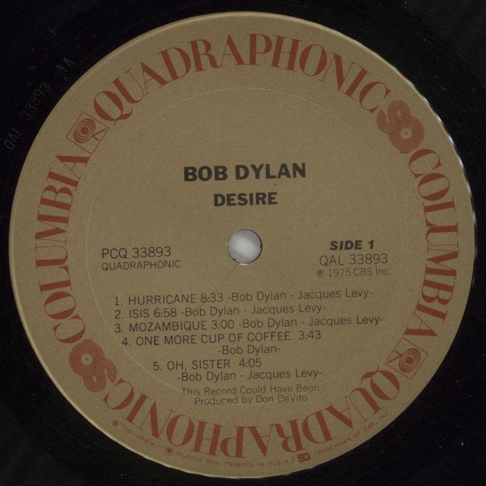 Bob Dylan Desire - Quad - VG US vinyl LP album (LP record) DYLLPDE880390
