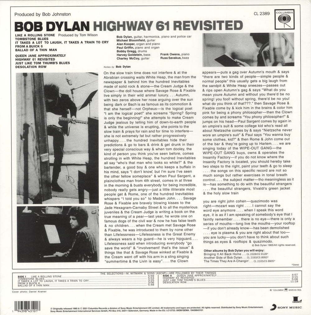 Bob Dylan Highway 61 Revisited - Clear Vinyl UK vinyl LP album (LP record) 194398431017