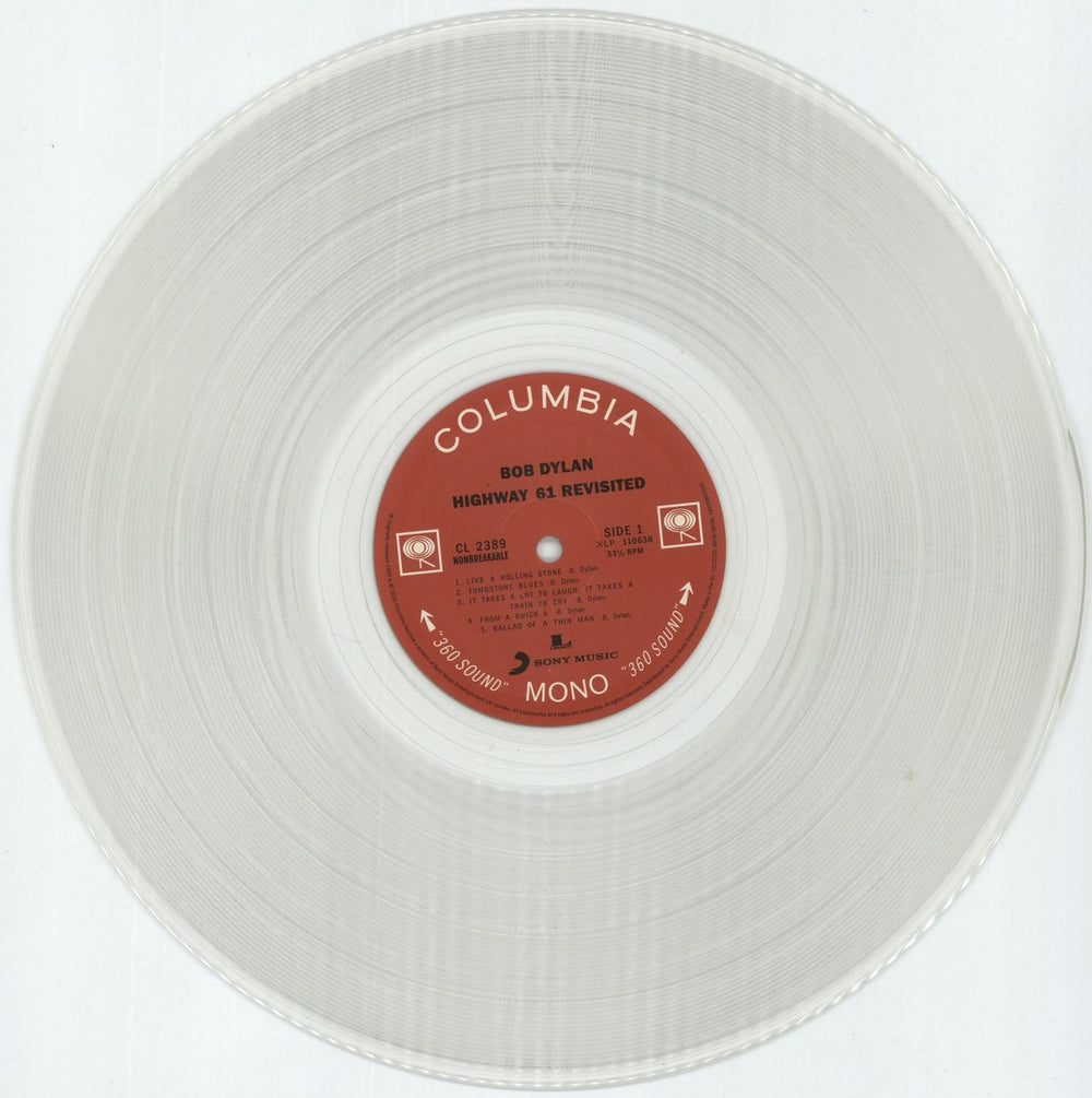 Bob Dylan Highway 61 Revisited - Clear Vinyl UK vinyl LP album (LP record) DYLLPHI880040