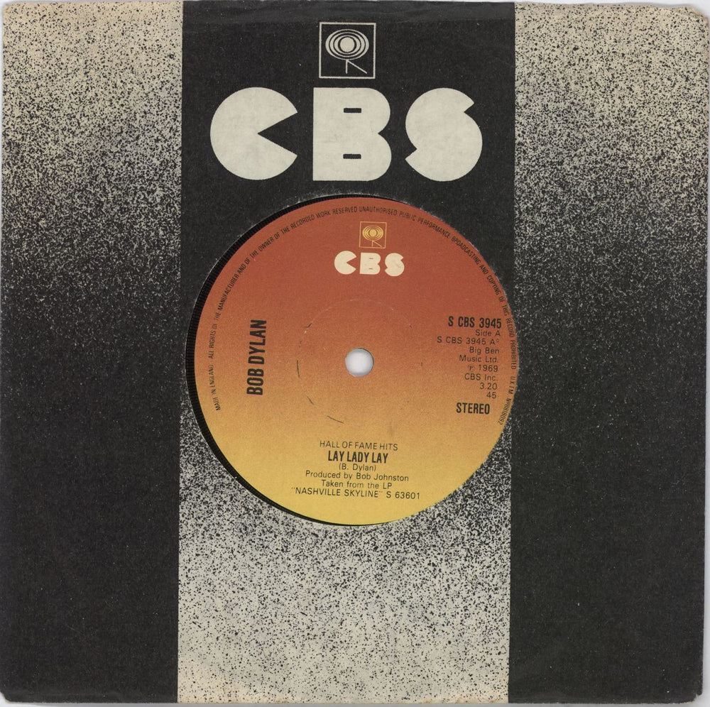 Bob Dylan Lay Lady Lay - Company Sleeve UK 7" vinyl single (7 inch record / 45) SCBS3945
