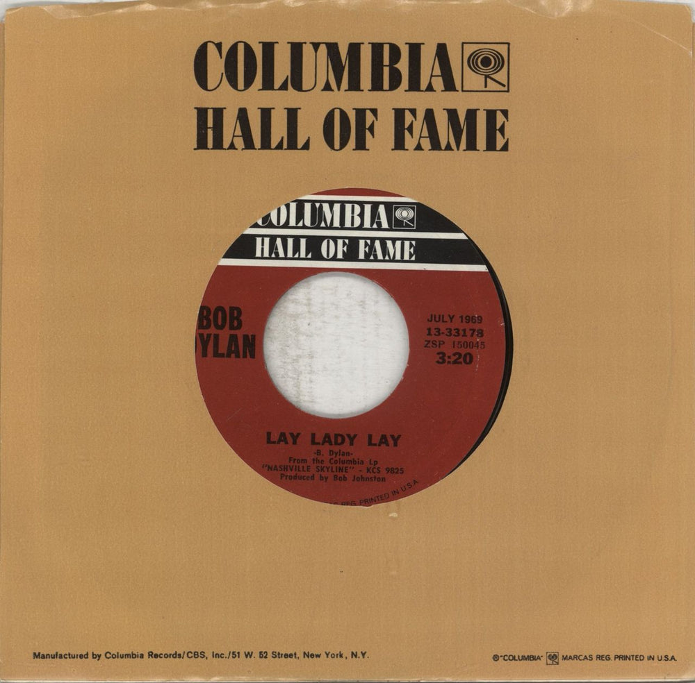Bob Dylan Lay Lady Lay US 7" vinyl single (7 inch record / 45) 13-33178