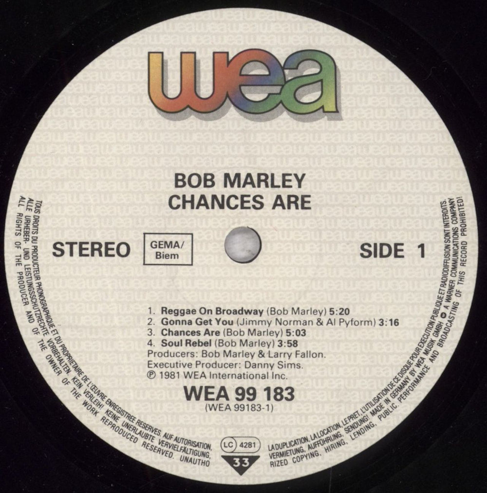 Bob Marley & The Wailers Chances Are UK vinyl LP album (LP record) BMLLPCH845247