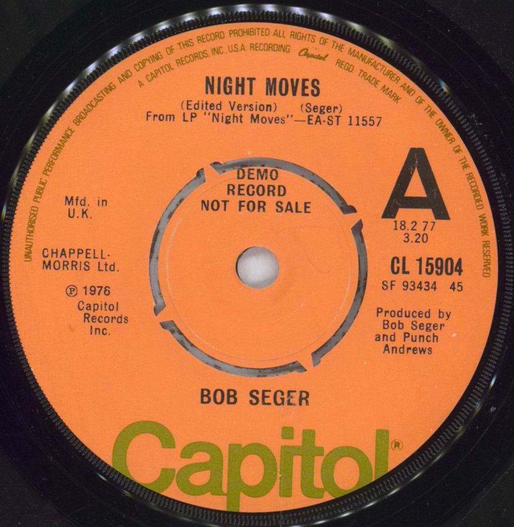 Bob Seger Night Moves UK 7" vinyl single (7 inch record / 45) CL15904