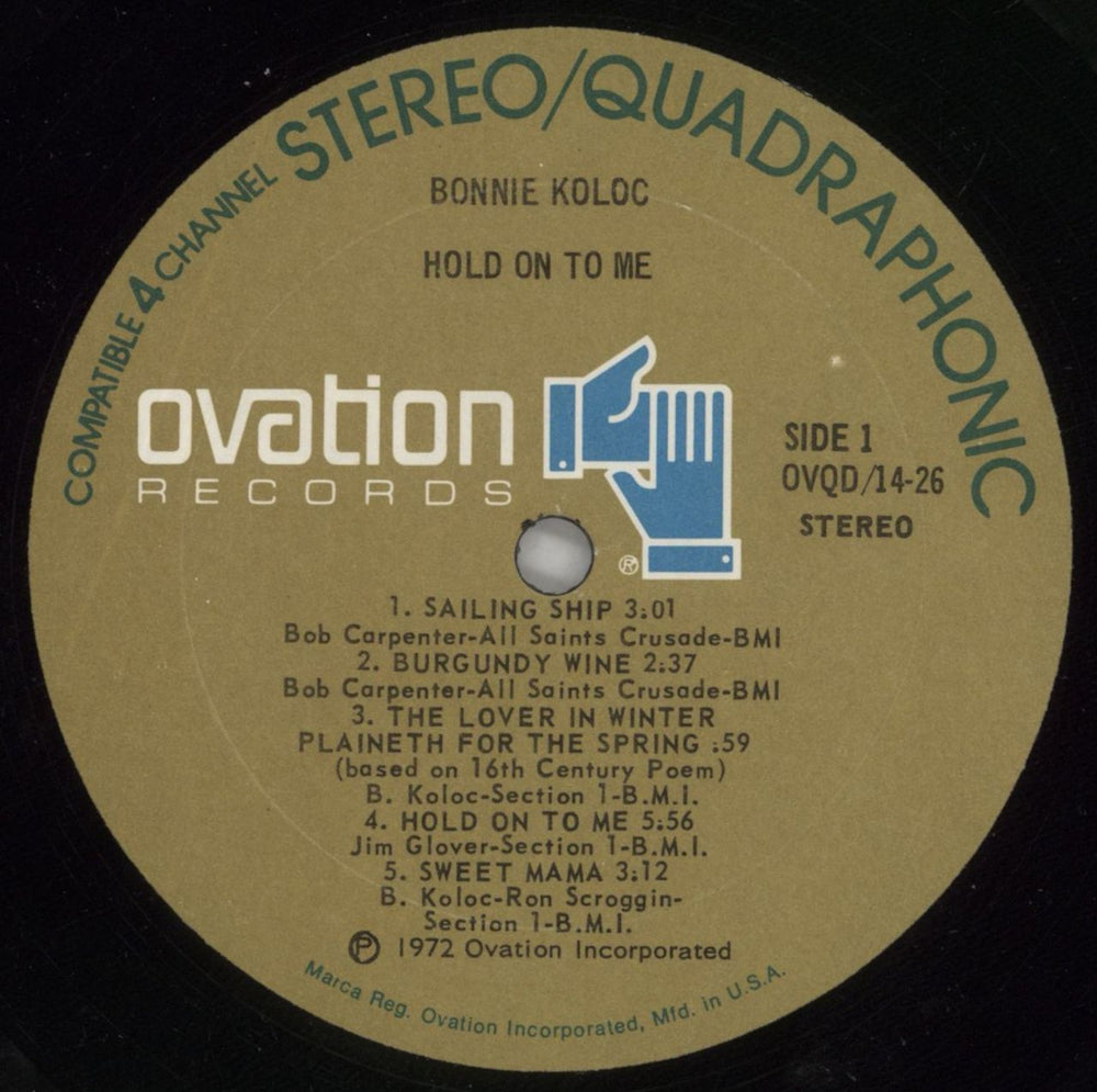 Bonnie Koloc Hold On To Me - Quad US vinyl LP album (LP record) B8OLPHO596221