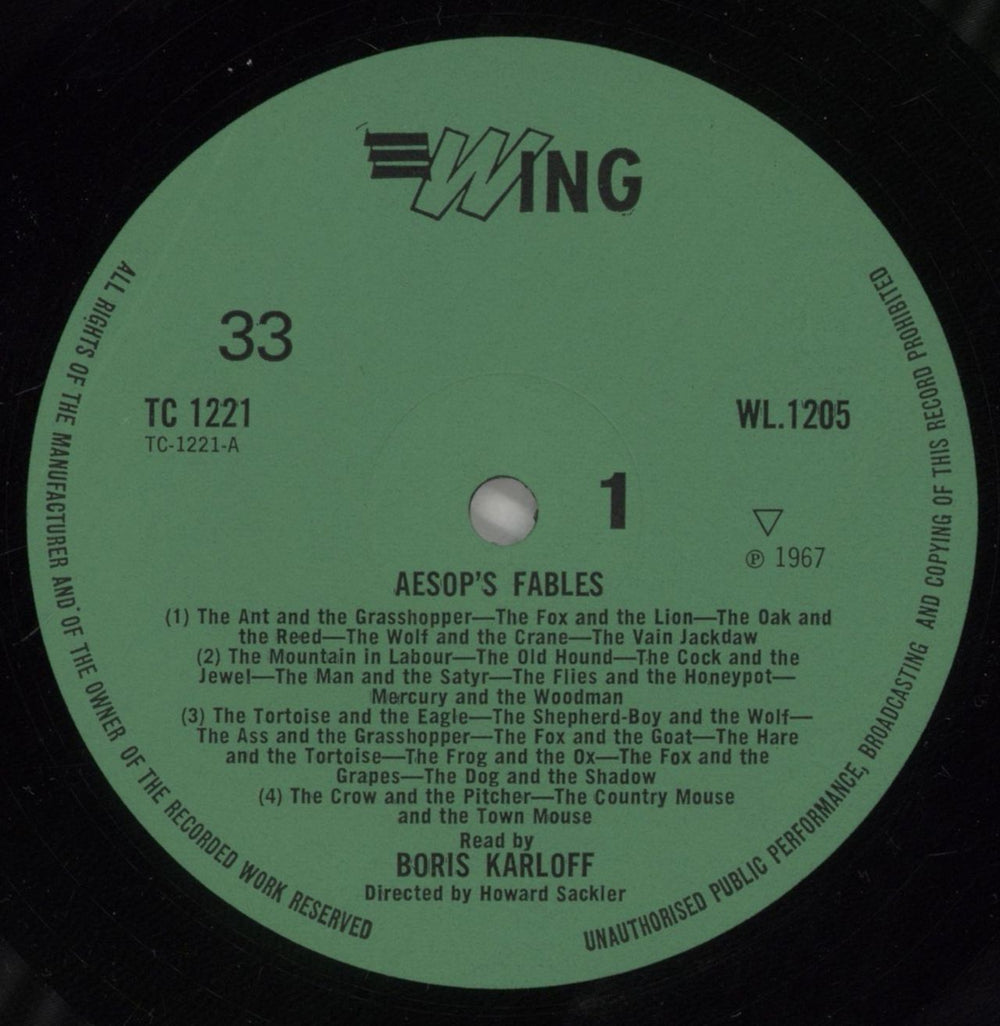 Boris Karloff Aesop's Fables UK vinyl LP album (LP record) KFFLPAE862558