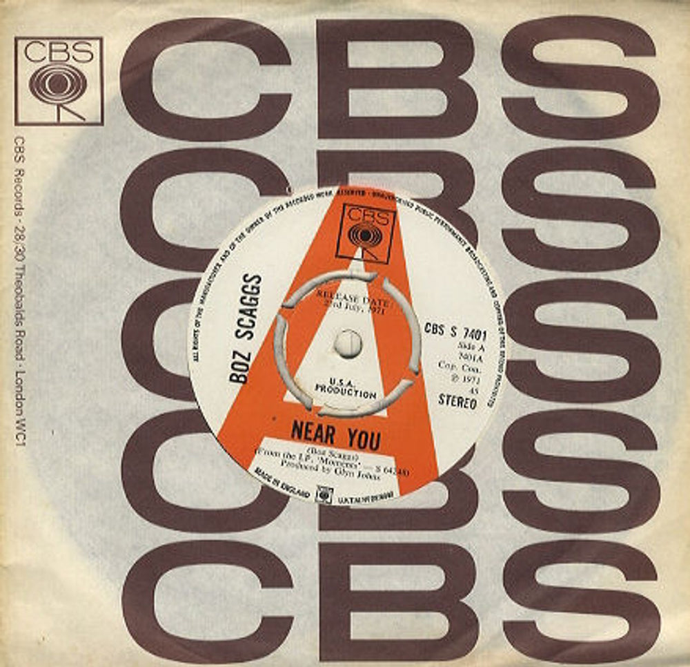 Boz Scaggs Near You UK Promo 7" vinyl single (7 inch record / 45) CBSS7401