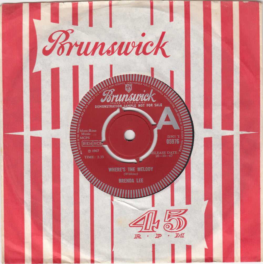 Brenda Lee Where's The Melody UK Promo 7" vinyl single (7 inch record / 45) 05976